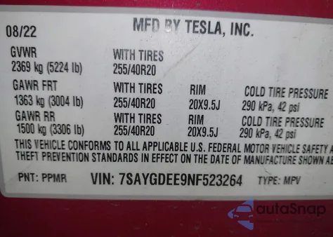 2022 Tesla Model Y Long Range Dual Motor All-Wheel Drive из США, поврежденный, VIN 7SAYGDEE9NF523264